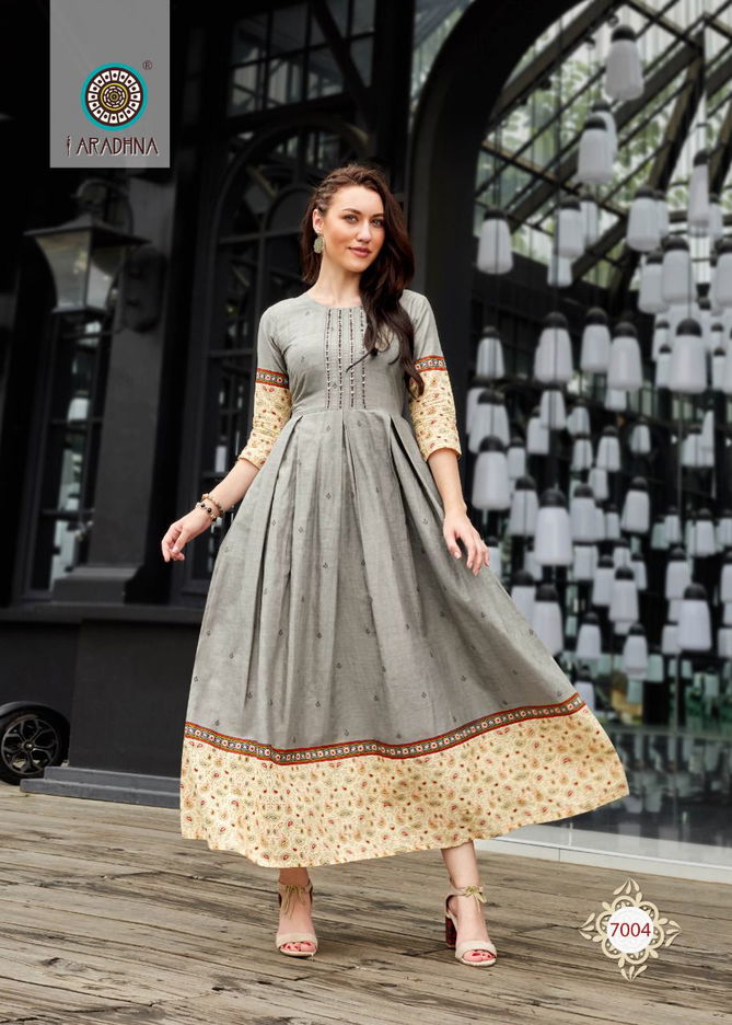 Aradhna Level 7 Fancy Wear Wholesale Cotton Anarkali Kurtis Catalog
